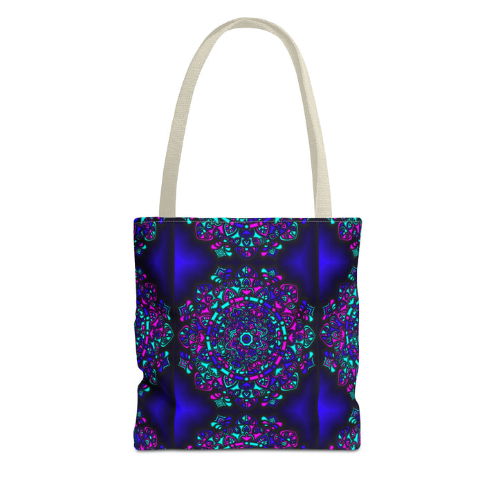 Kaleidoscope Mandala Tote Bag — Vibrant Neon Floral Pattern