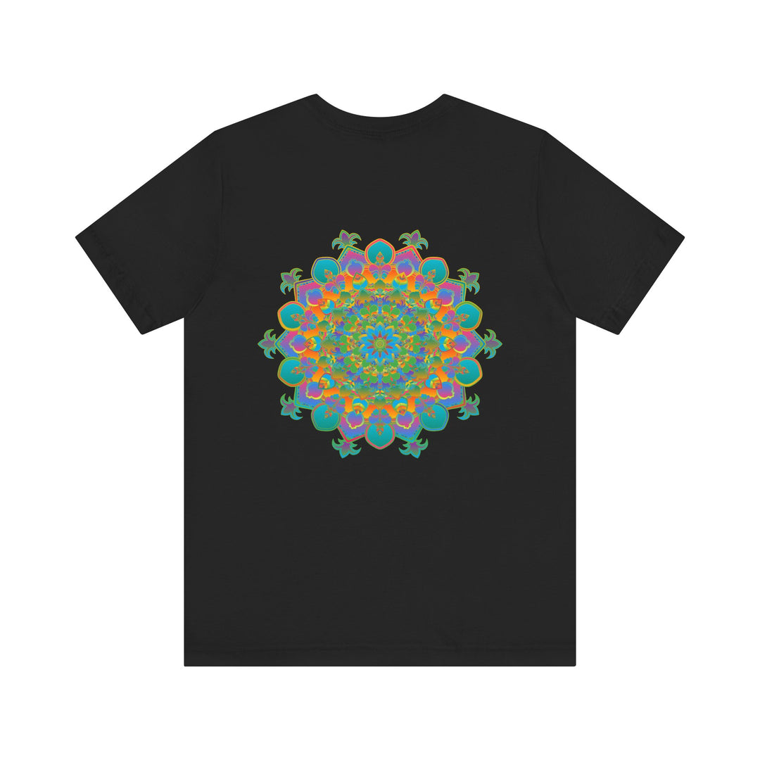 A colorful and intricate mandala design tee embodying spiritual peace and harmony