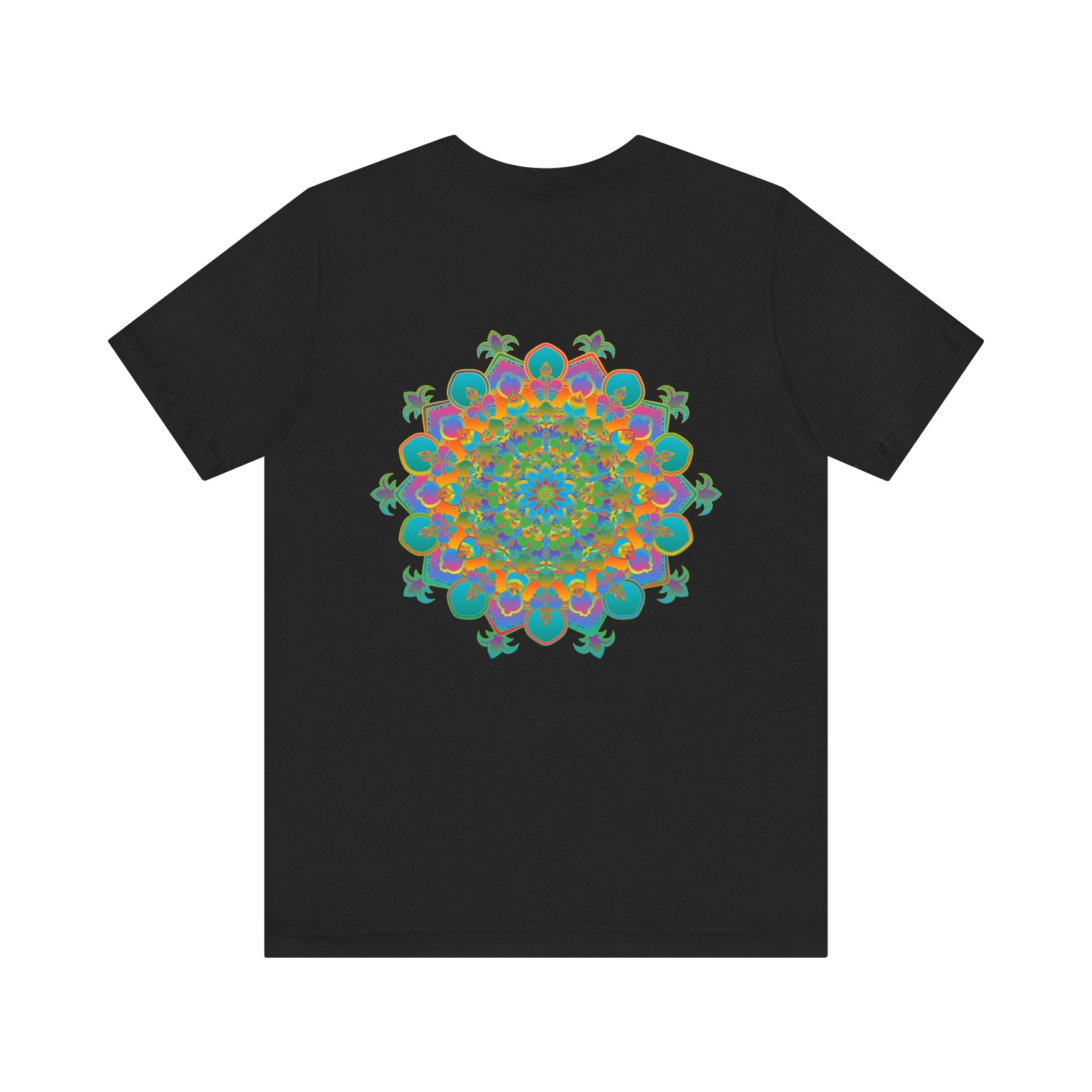 A colorful and intricate mandala design tee embodying spiritual peace and harmony