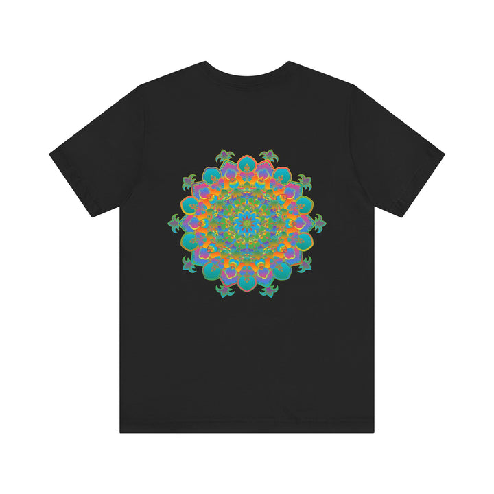 A colorful and intricate mandala design tee embodying spiritual peace and harmony