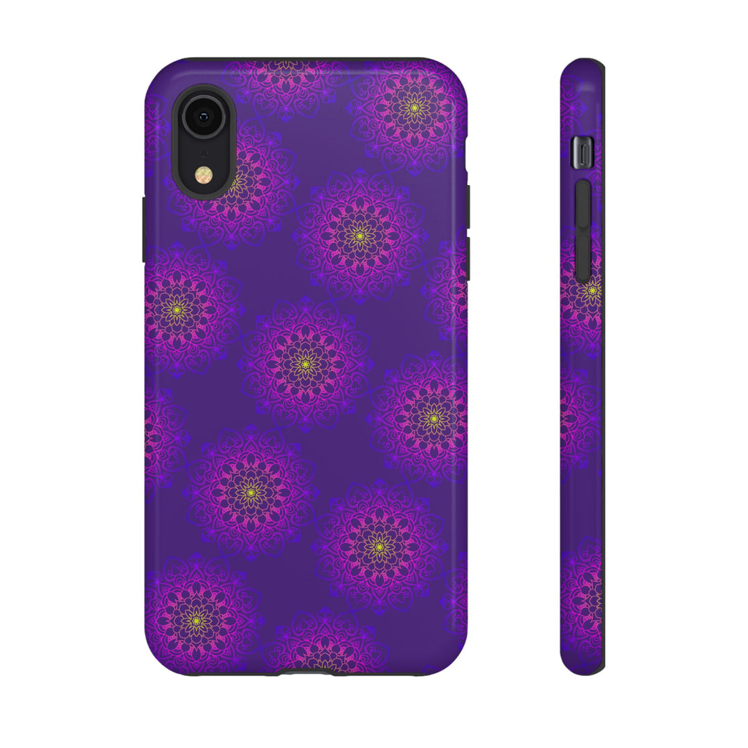 Intricate Purple Floral iPhone Case with Bold Mandala Design