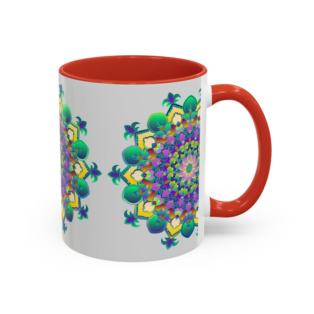 Artistic light grey mug with a vibrant and detailed mandala design