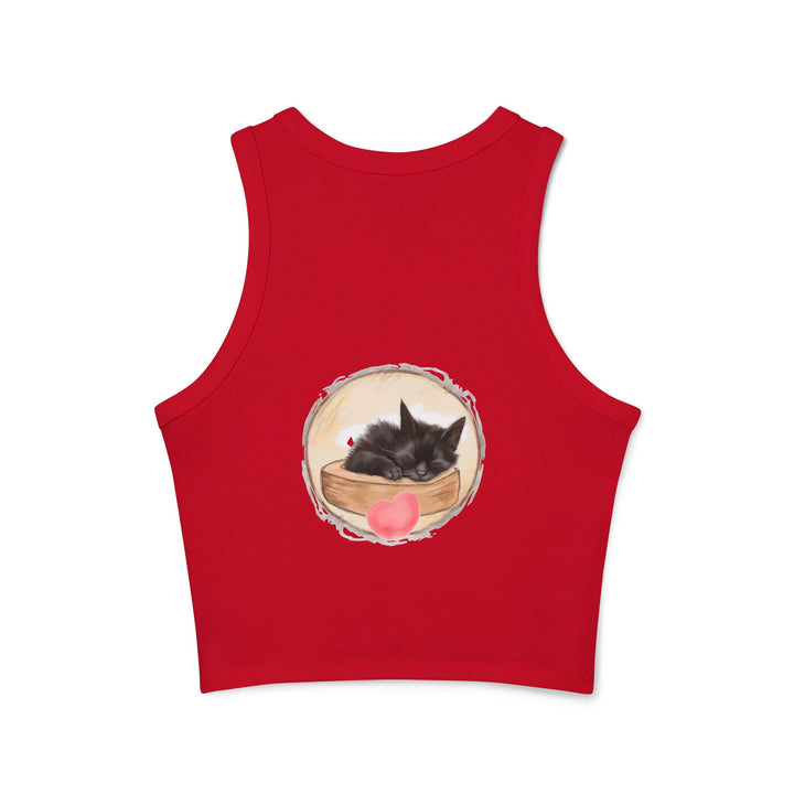 Sleeveless top with a lovable illustration of a dozing kitten