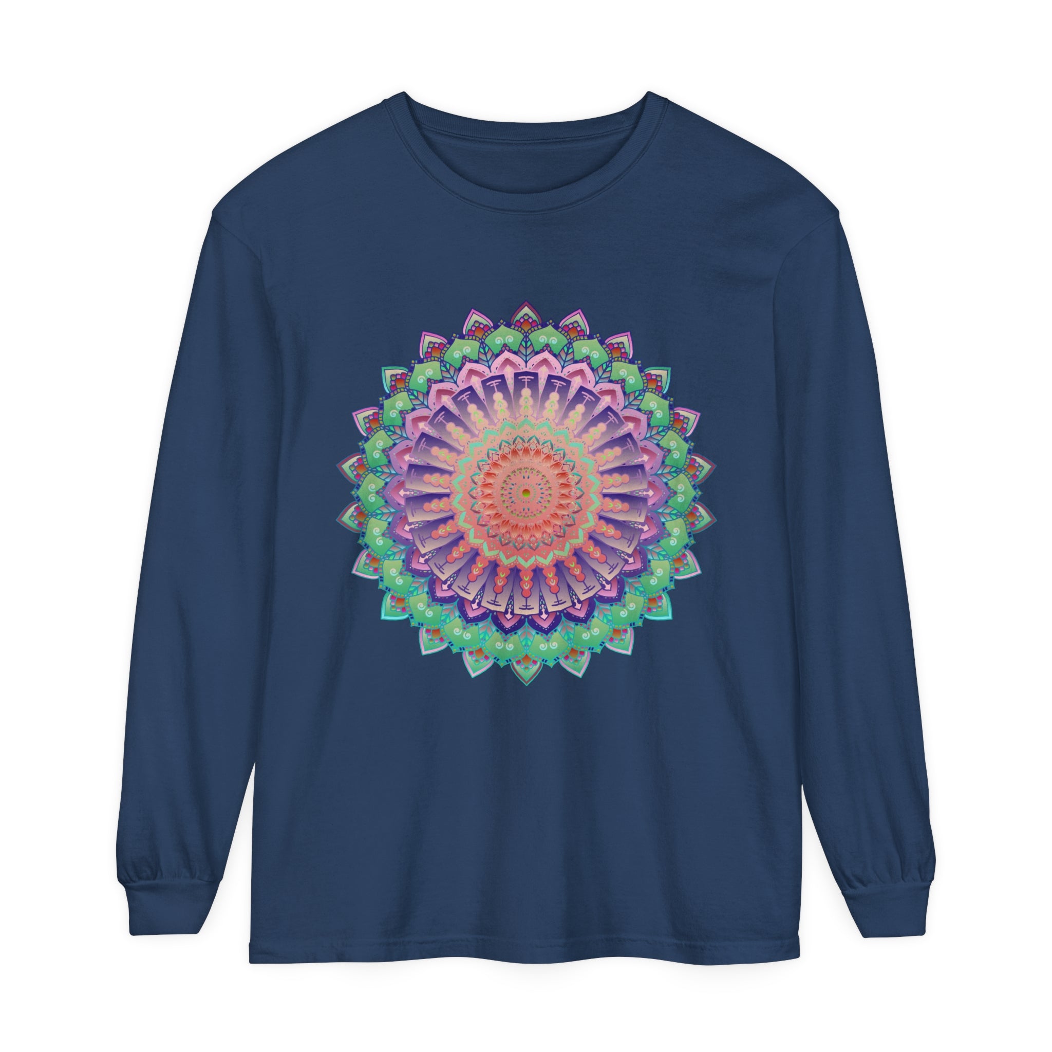 Colorful and intricate mandala design long sleeve unisex t-shirt for vibrant style