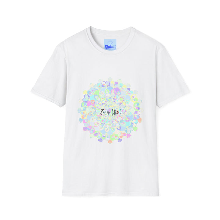 Colorful mandala-inspired t-shirt with a unique and intricate design