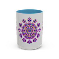 Beautiful purple and pink floral mandala design ceramic mug for tea or coffee