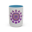 Beautiful purple and pink floral mandala design ceramic mug for tea or coffee