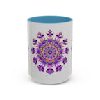 Beautiful purple and pink floral mandala design ceramic mug for tea or coffee