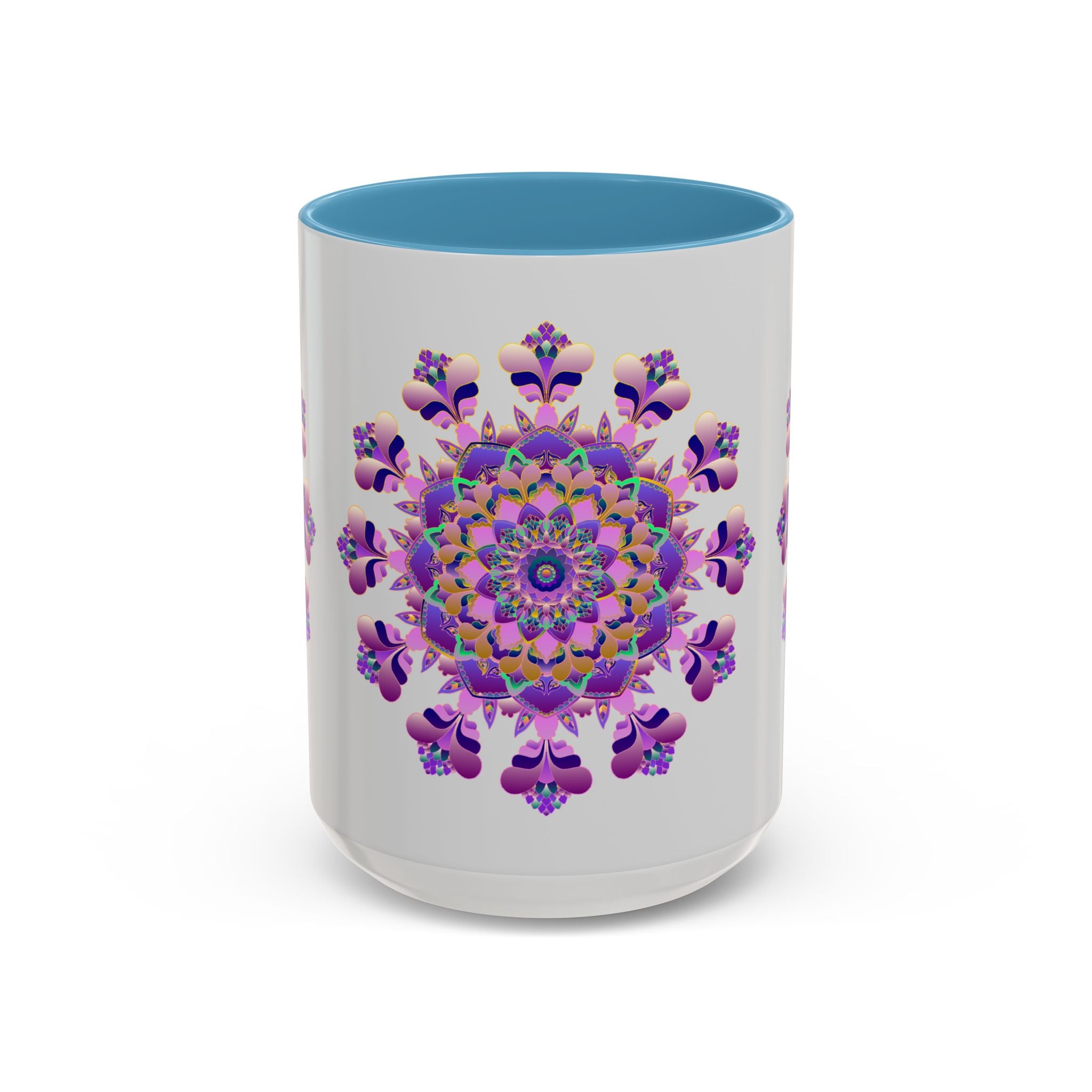 Beautiful purple and pink floral mandala design ceramic mug for tea or coffee