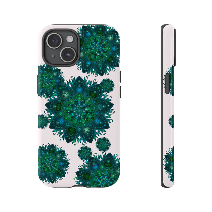 Beautiful light pink and green mandala design phone case for a peaceful and stylish look