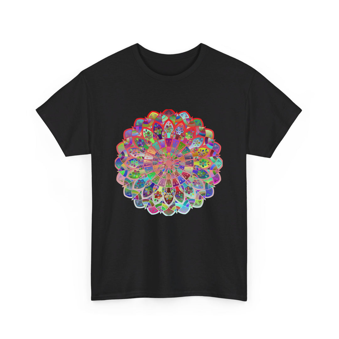 Colorful mandala art design on a comfortable unisex heavy cotton t-shirt, perfect for yoga and mindfulness practice