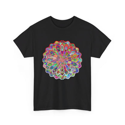 Colorful mandala art design on a comfortable unisex heavy cotton t-shirt, perfect for yoga and mindfulness practice