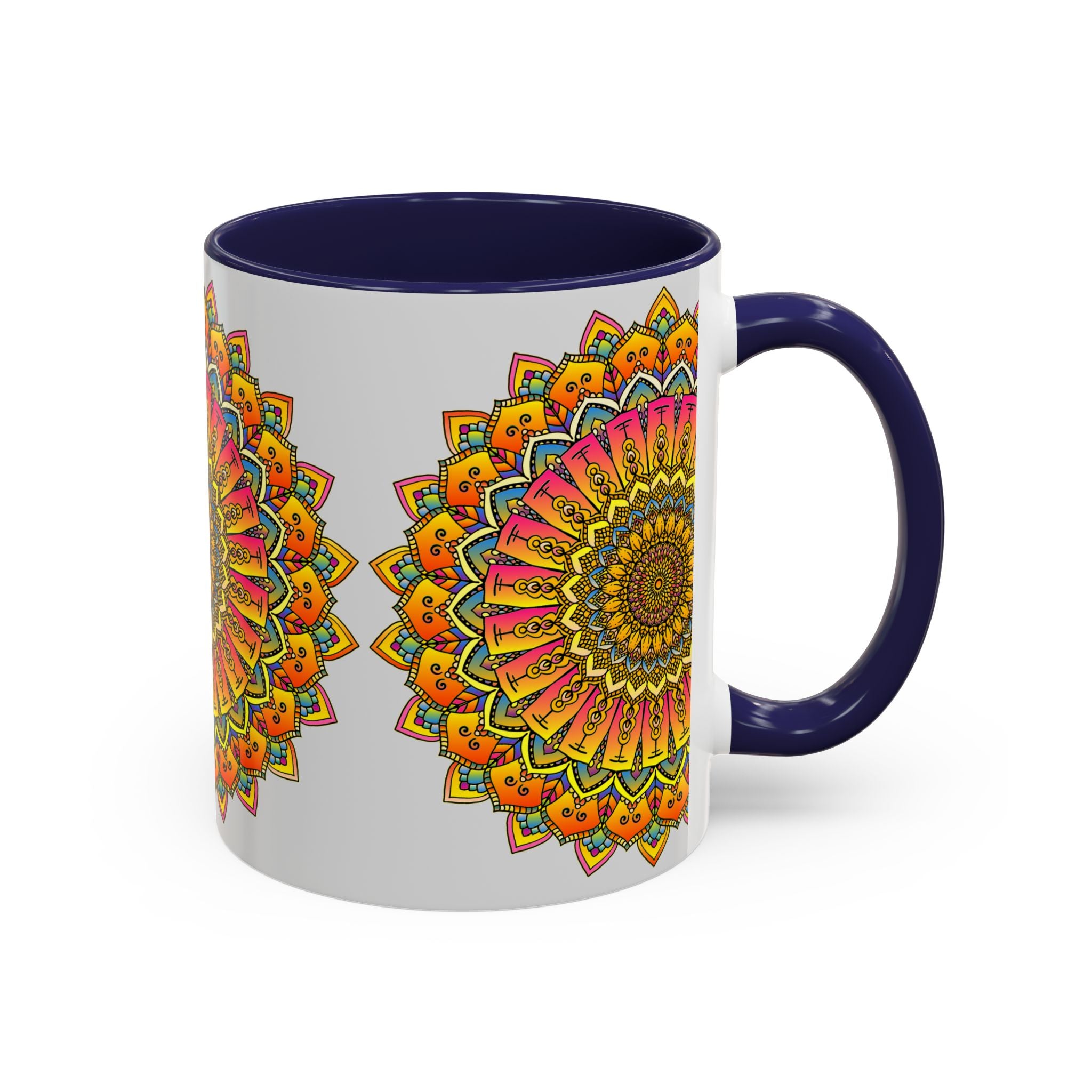 Vibrant mandala art mug with colorful floral design and intricate patterns