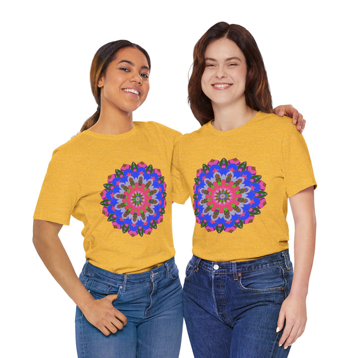 Vibrant and intricate mandala geometric design t-shirt in a variety of colors