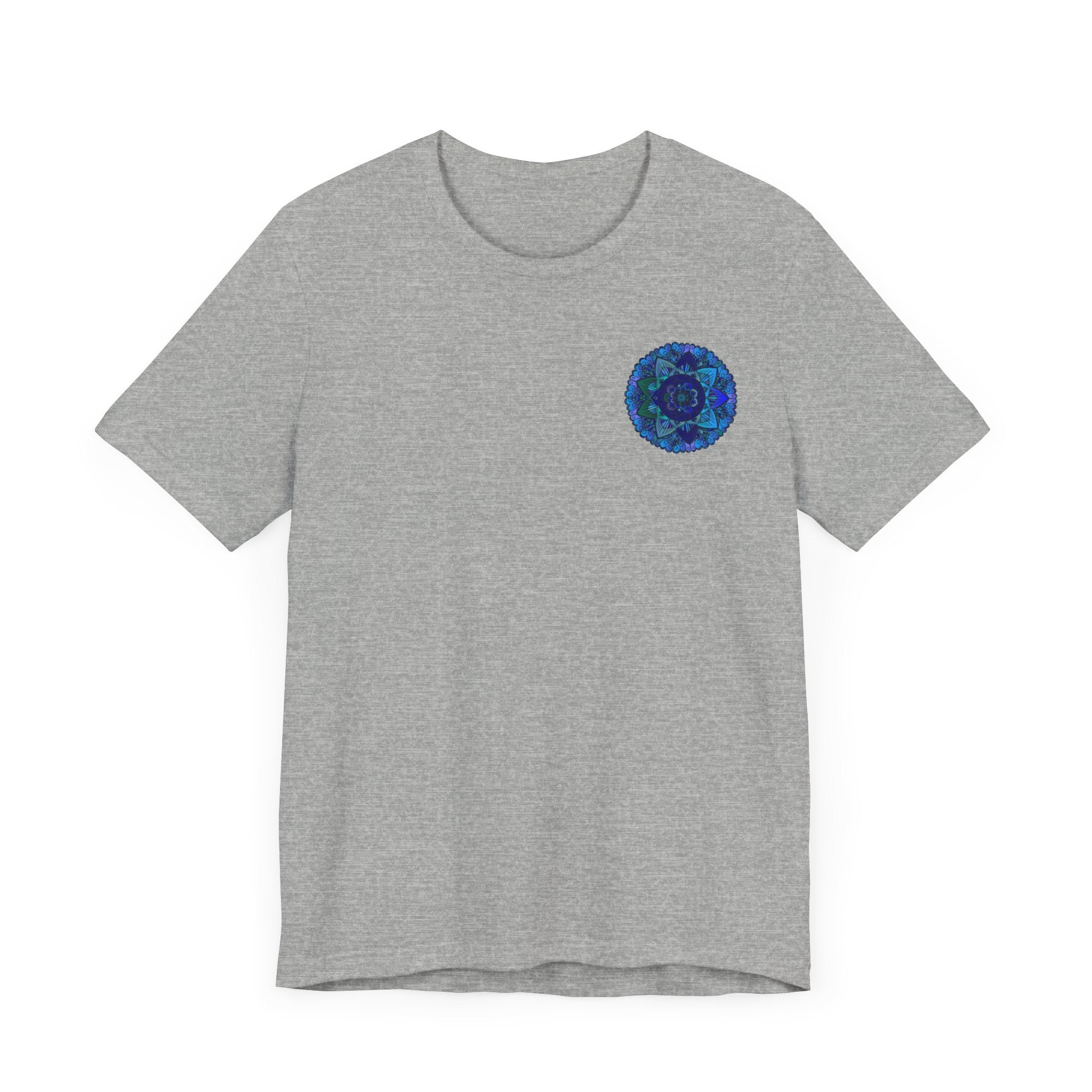 Blue Mandala T-Shirt with intricate spiritual design promoting peace and harmony