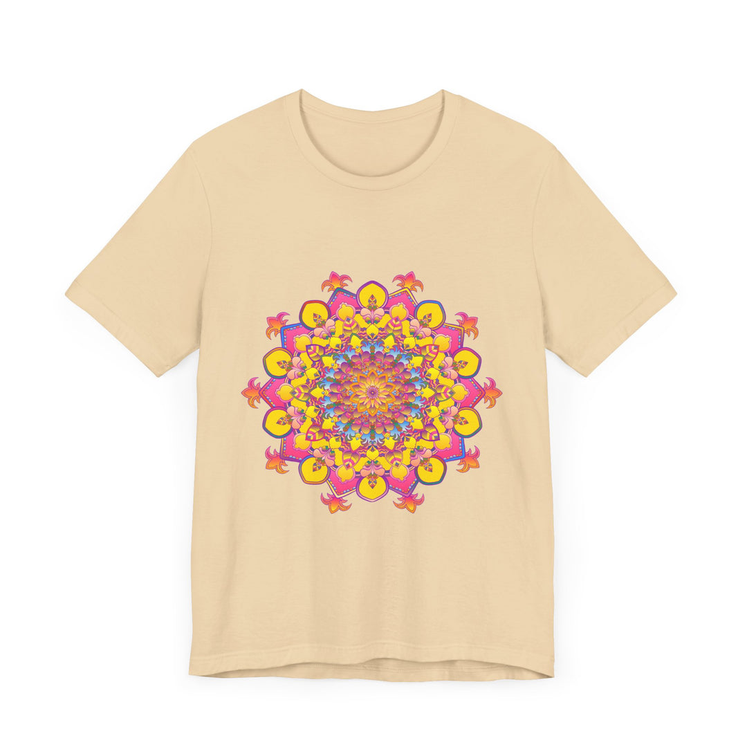 Colorful and vibrant floral mandala tee shirt with intricate design for women