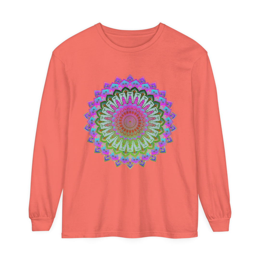 Eye-catching unisex long sleeve t-shirt with a bold and vibrant mandala design