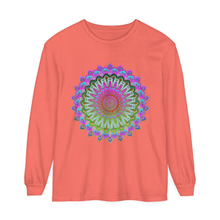 Eye-catching unisex long sleeve t-shirt with a bold and vibrant mandala design