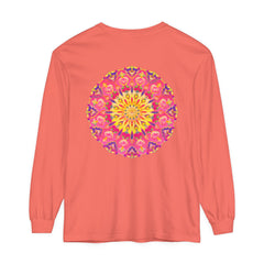 Colorful and intricate mandala design on a unisex long sleeve t-shirt