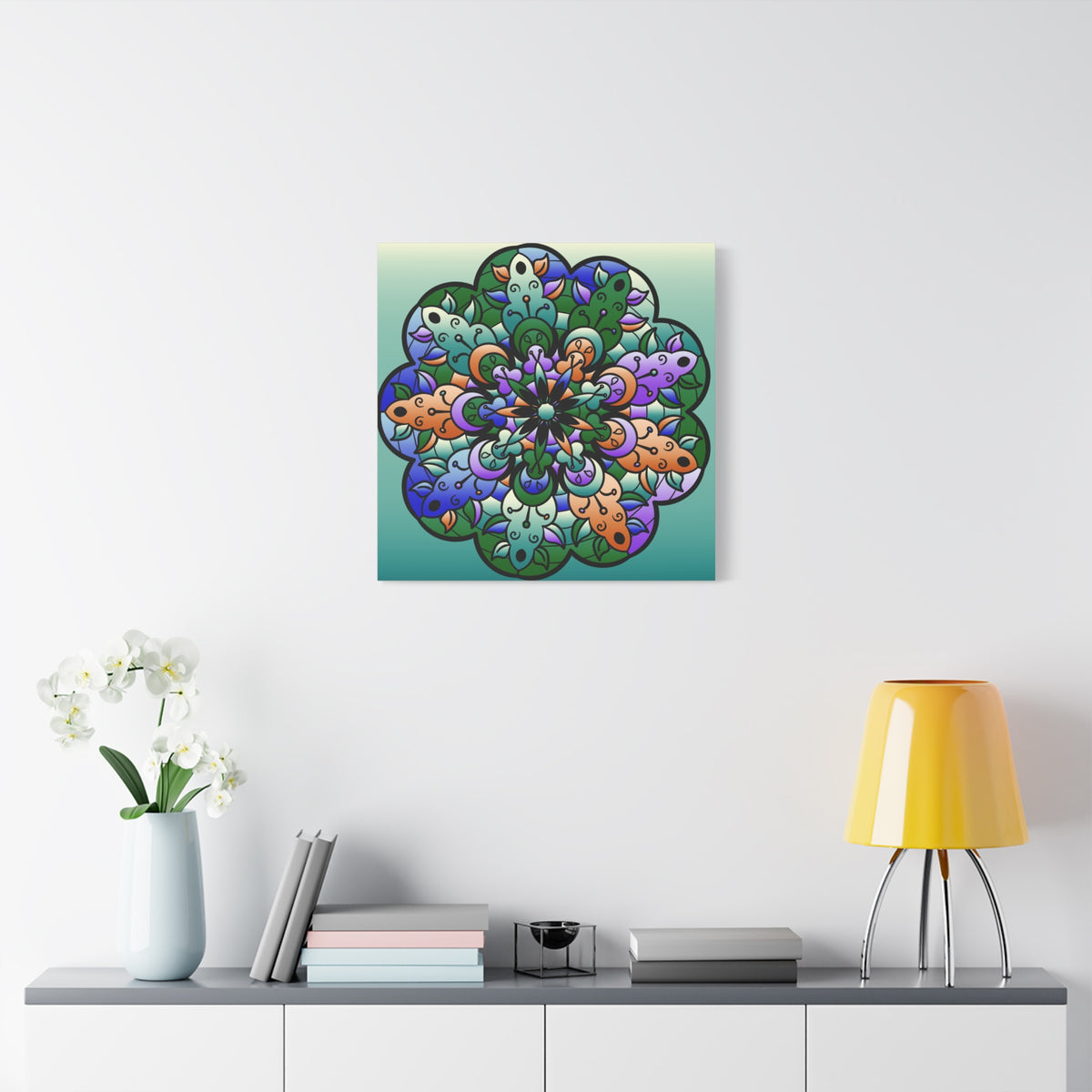 Floral Mandala Matte Canvas Print — Colorful Stretched Wall Art