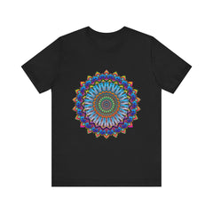 Vibrant Mandala Tee with Colorful and Intricate Design on Black Background 