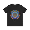 Vibrant Mandala Tee with Colorful and Intricate Design on Black Background 