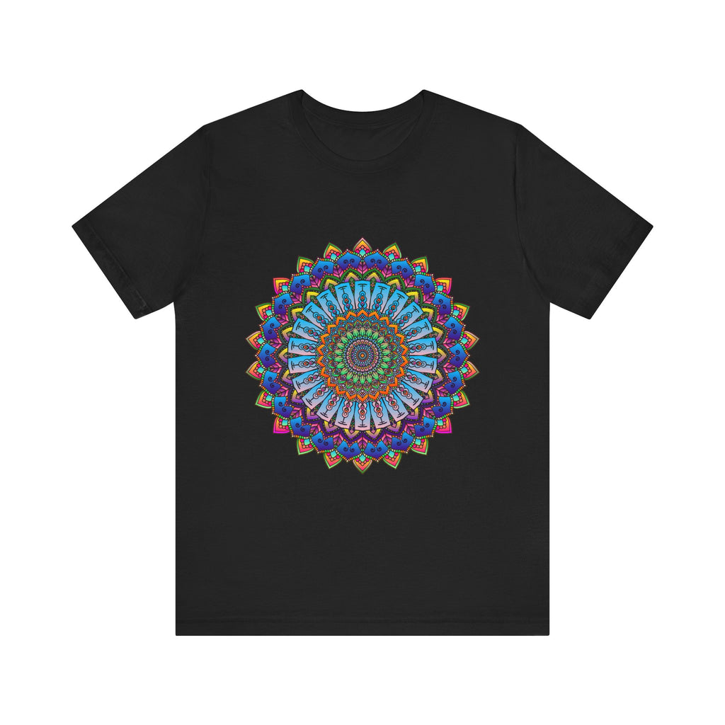 Vibrant Mandala Tee with Colorful and Intricate Design on Black Background 