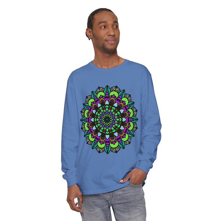 Colorful and intricate mandala design long sleeve t-shirt perfect for anyone