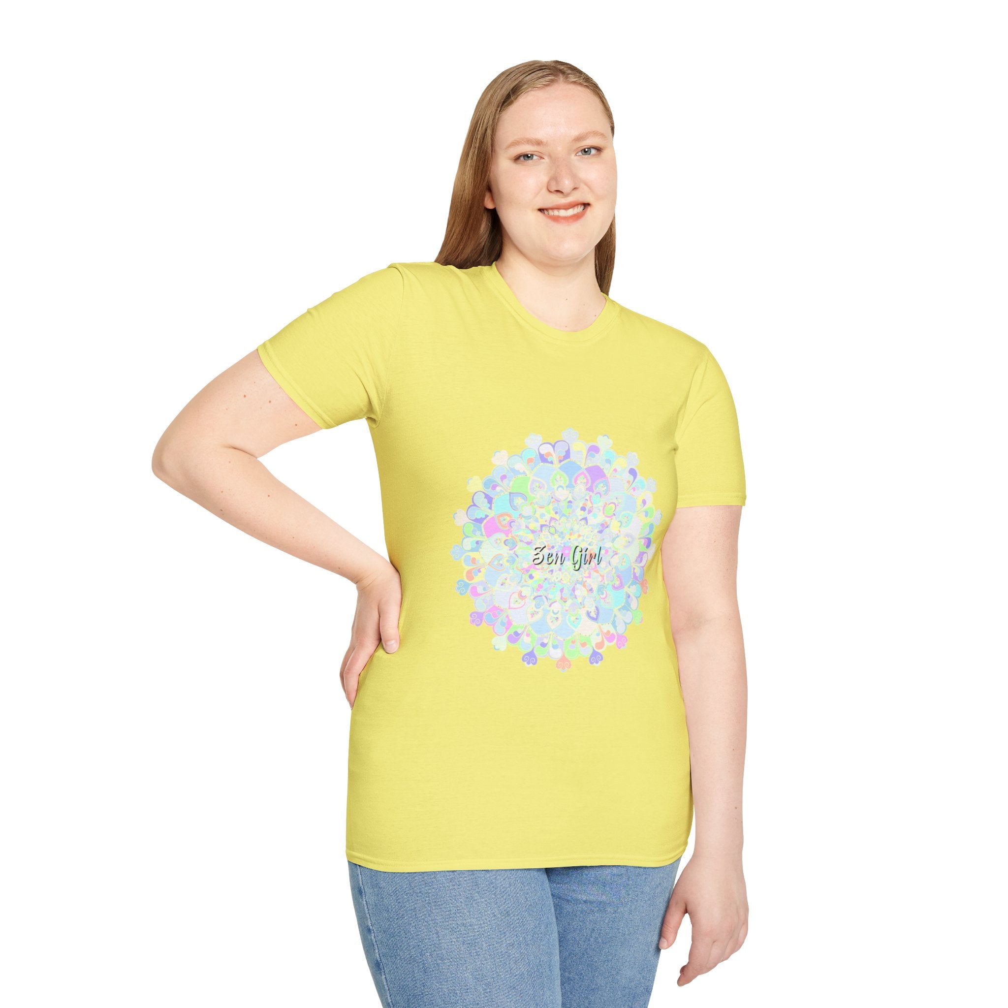 Colorful mandala t-shirt with a unique and intricate design, perfect for adding a pop of art to your wardrobe