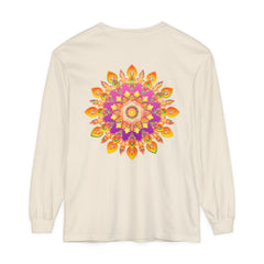 Colorful and intricate mandala design on a unisex long sleeve t-shirt