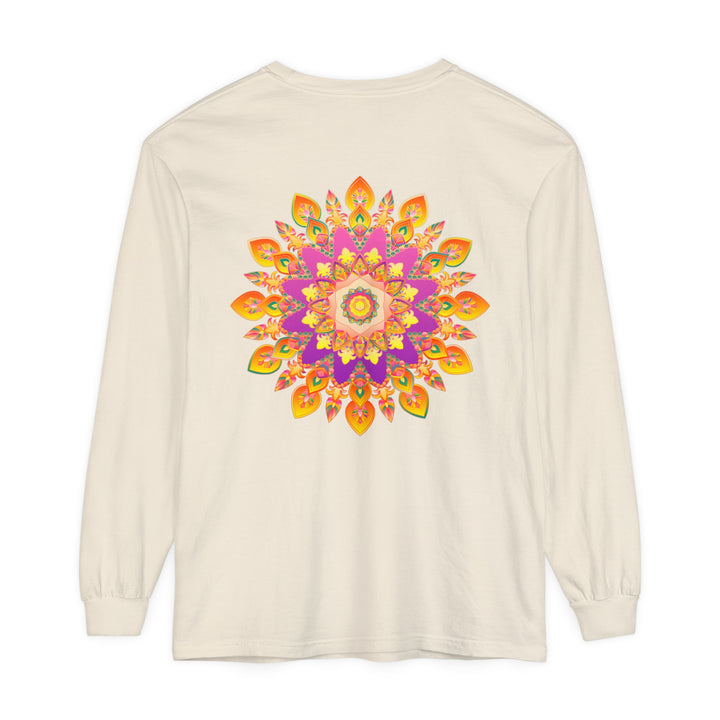 Colorful and intricate mandala design on a unisex long sleeve t-shirt