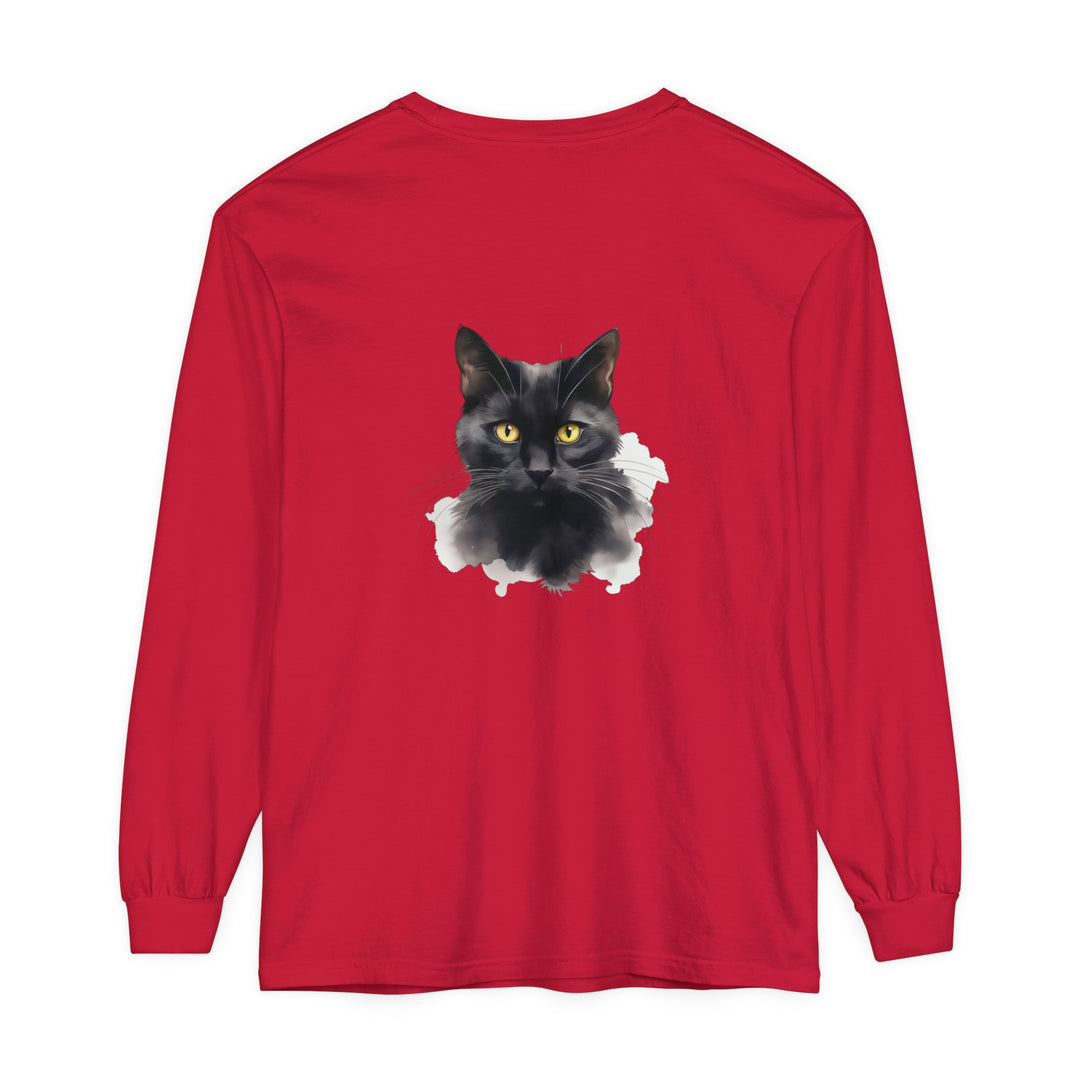  Black Cat Portrait Graphic Tee with Long Sleeves 