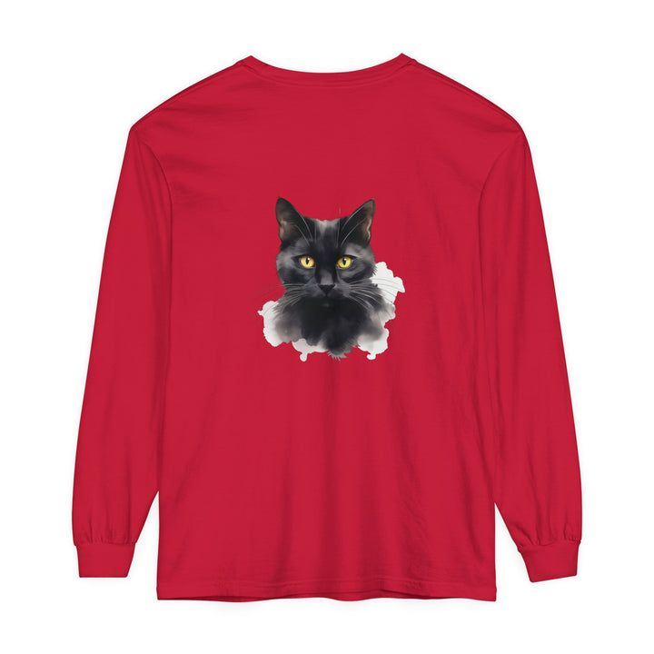  Black Cat Portrait Graphic Tee with Long Sleeves 