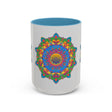 Eye-catching mandala flower illustration on grey background mug