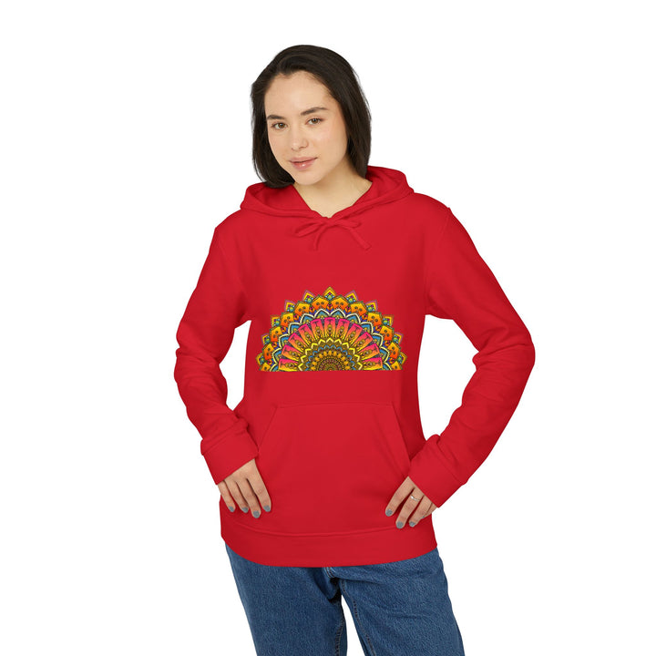 Adidas Mandala Fleece Hoodie with drawstring hood and colorful mandala design