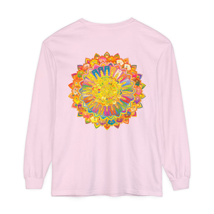 Intricate Mandala Unisex Long Sleeve T-Shirt featuring detailed mandala design in soothing earth tones