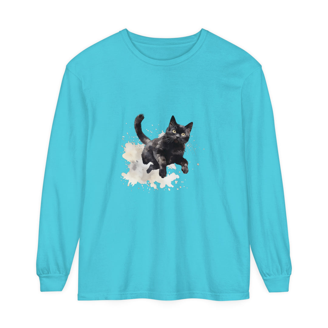 Black Cat Watercolor Splash T-Shirt featuring a vibrant, artistic design