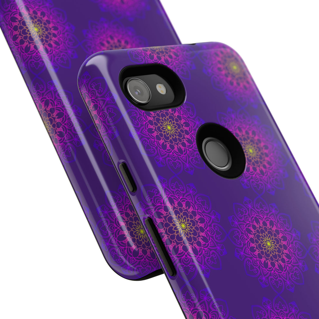 Intricate Purple Floral iPhone Case with Bold Mandala Design