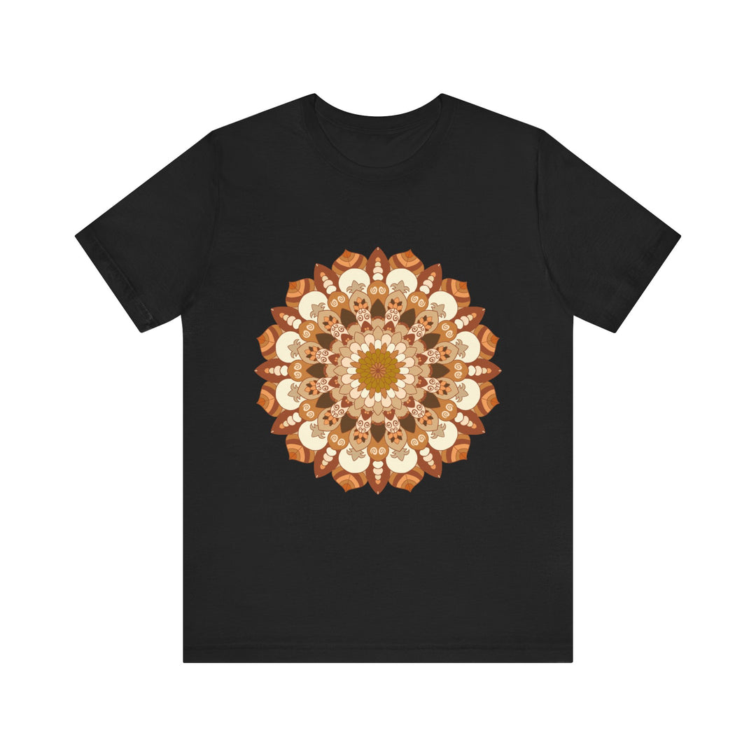 Intricate Mandala Tee in beautiful shades of brown and orange, featuring intricate mandala design on the front