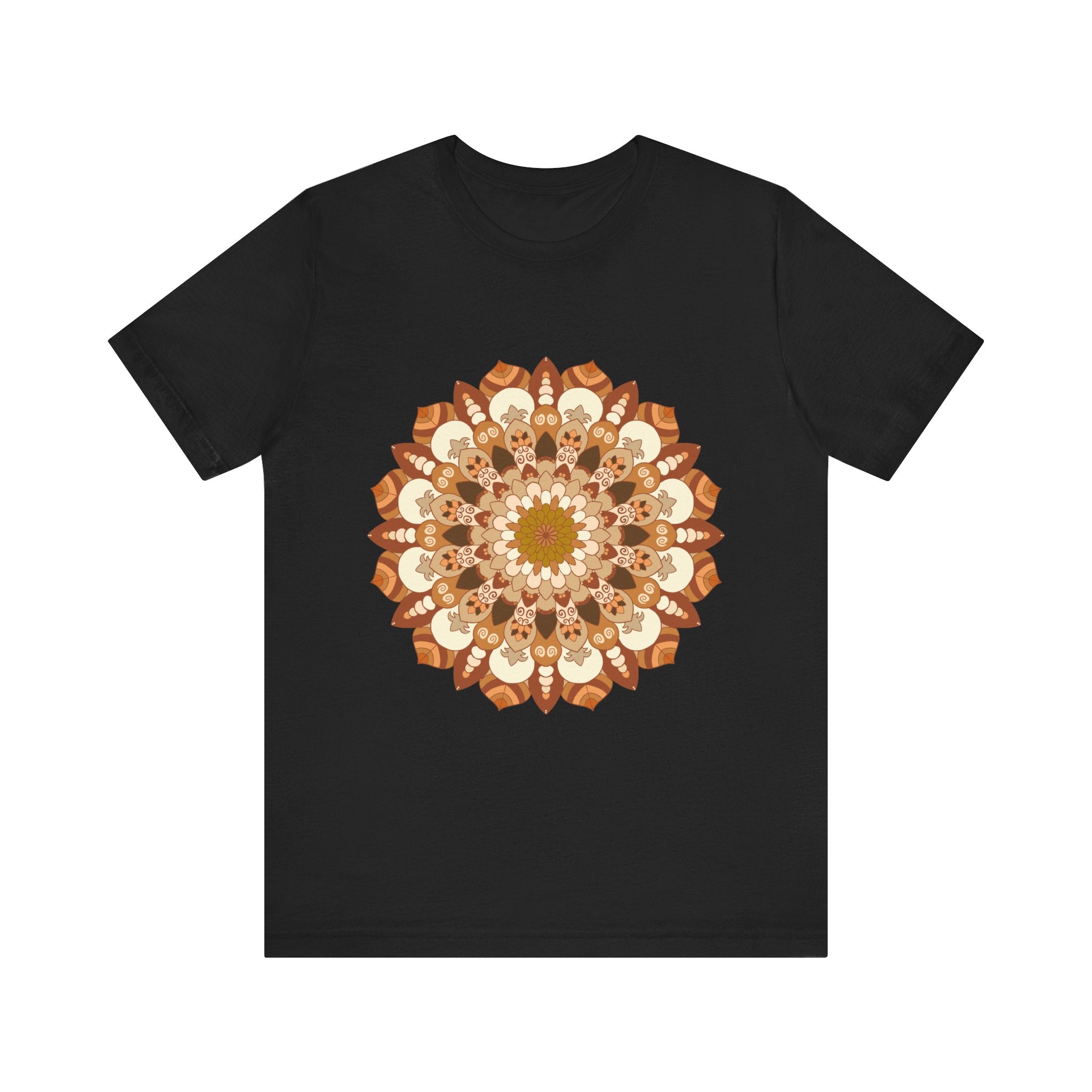 Intricate Mandala Tee in beautiful shades of brown and orange, featuring intricate mandala design on the front