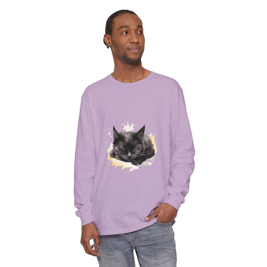 Langarm-T-Shirt mit Aquarellmotiv „Schlafende Katze“