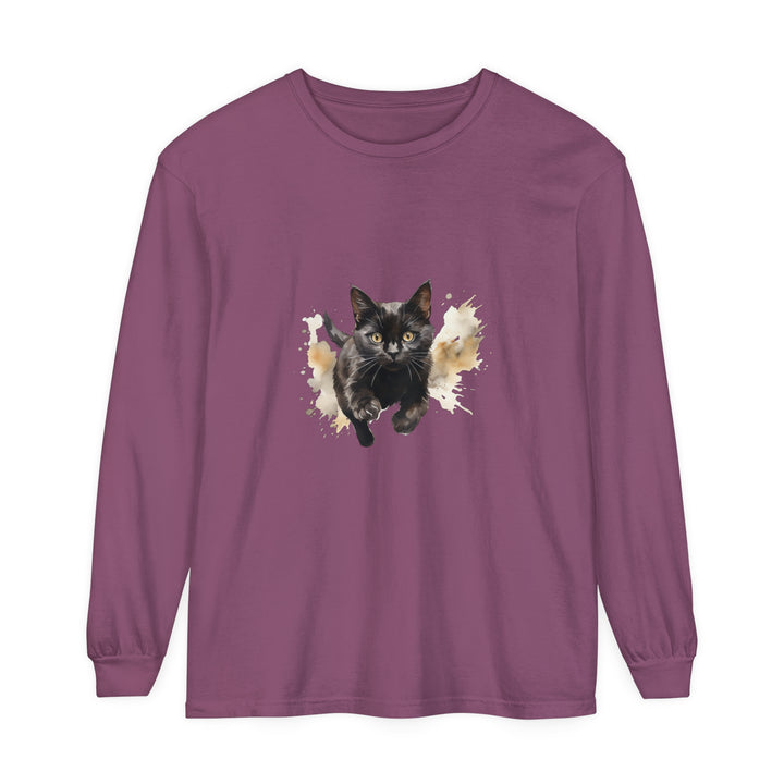 Black Cat Watercolor Sprint Unisex T-Shirt, a vibrant and stylish graphic tee featuring a playful black cat design in watercolor, perfect for both men and women