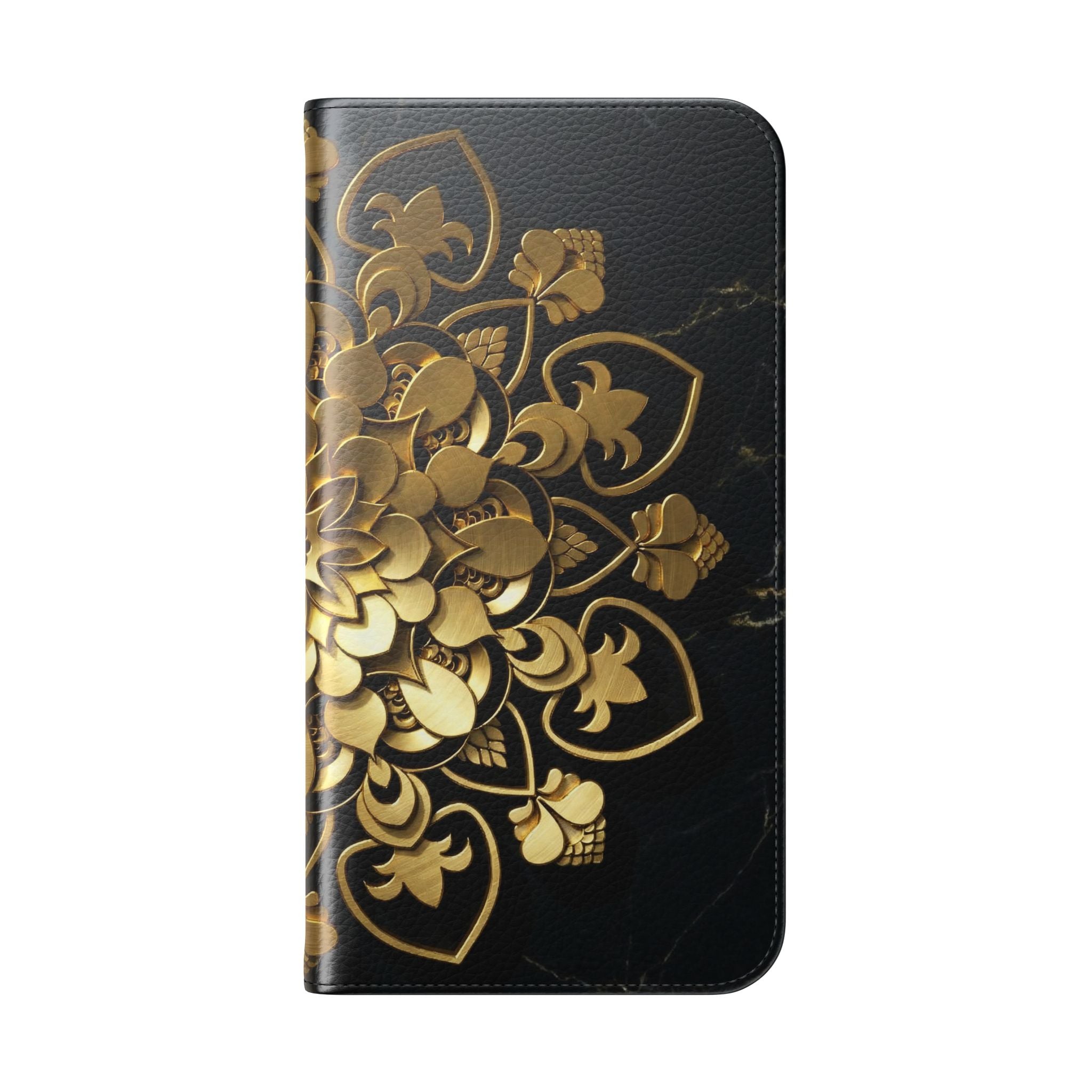 Gold Mandala Flip Phone Case – Luxury Floral Wallet Cover