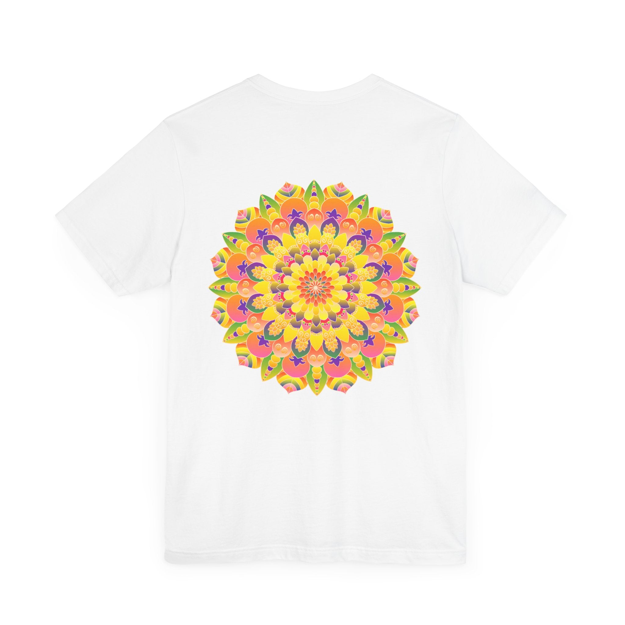 Vibrant mandala tee featuring a peaceful and harmonious design, perfect for promoting tranquility and serenity in your wardrobe