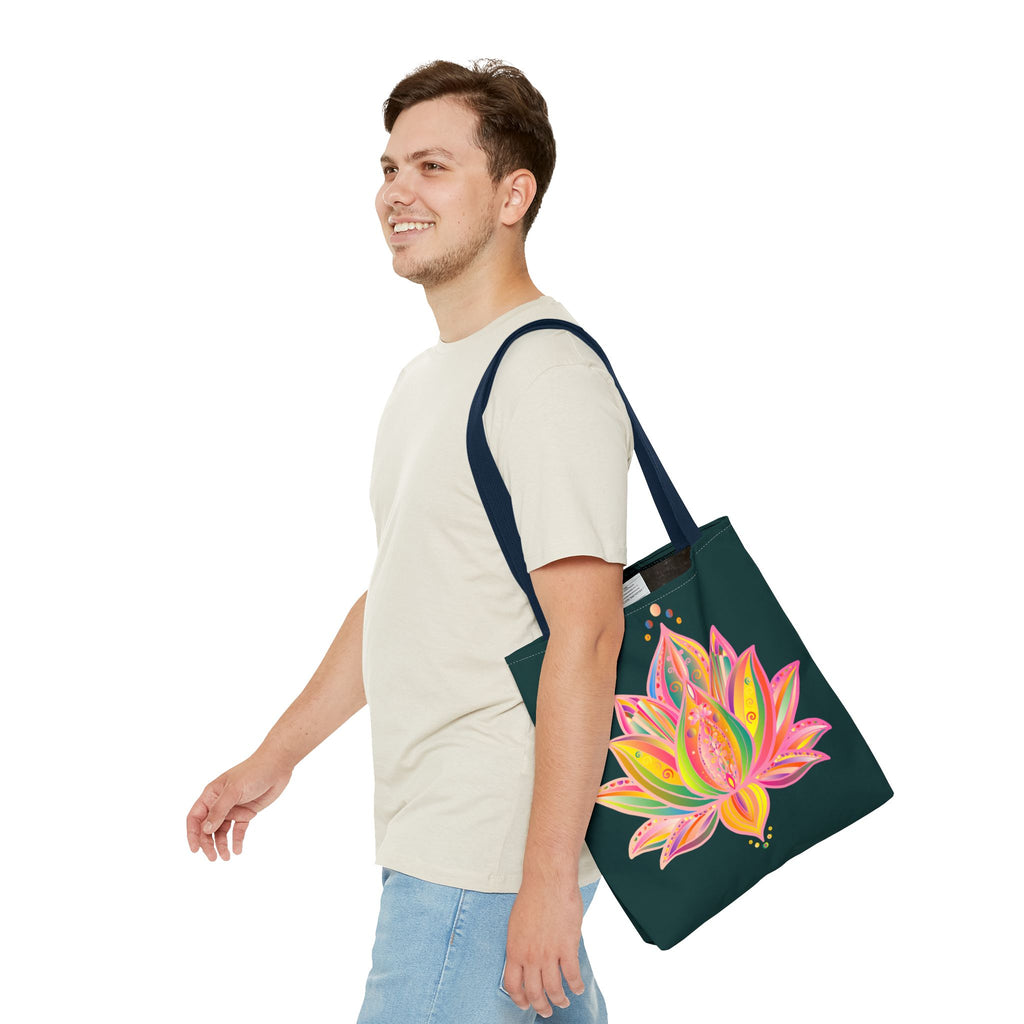 Beautiful mandala lotus tote bag with vibrant colors and intricate design