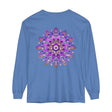 Vibrant purple and gold mandala design long sleeve t-shirt product