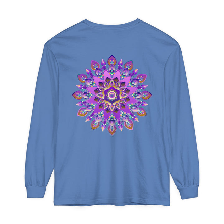 Vibrant purple and gold mandala design long sleeve t-shirt product