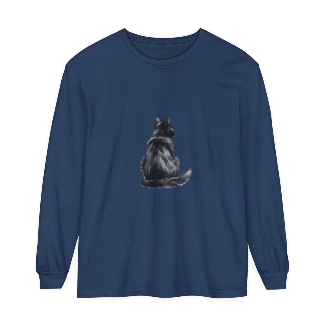 Black Cat Watercolor Long Sleeve T-Shirt with vibrant watercolor cat design