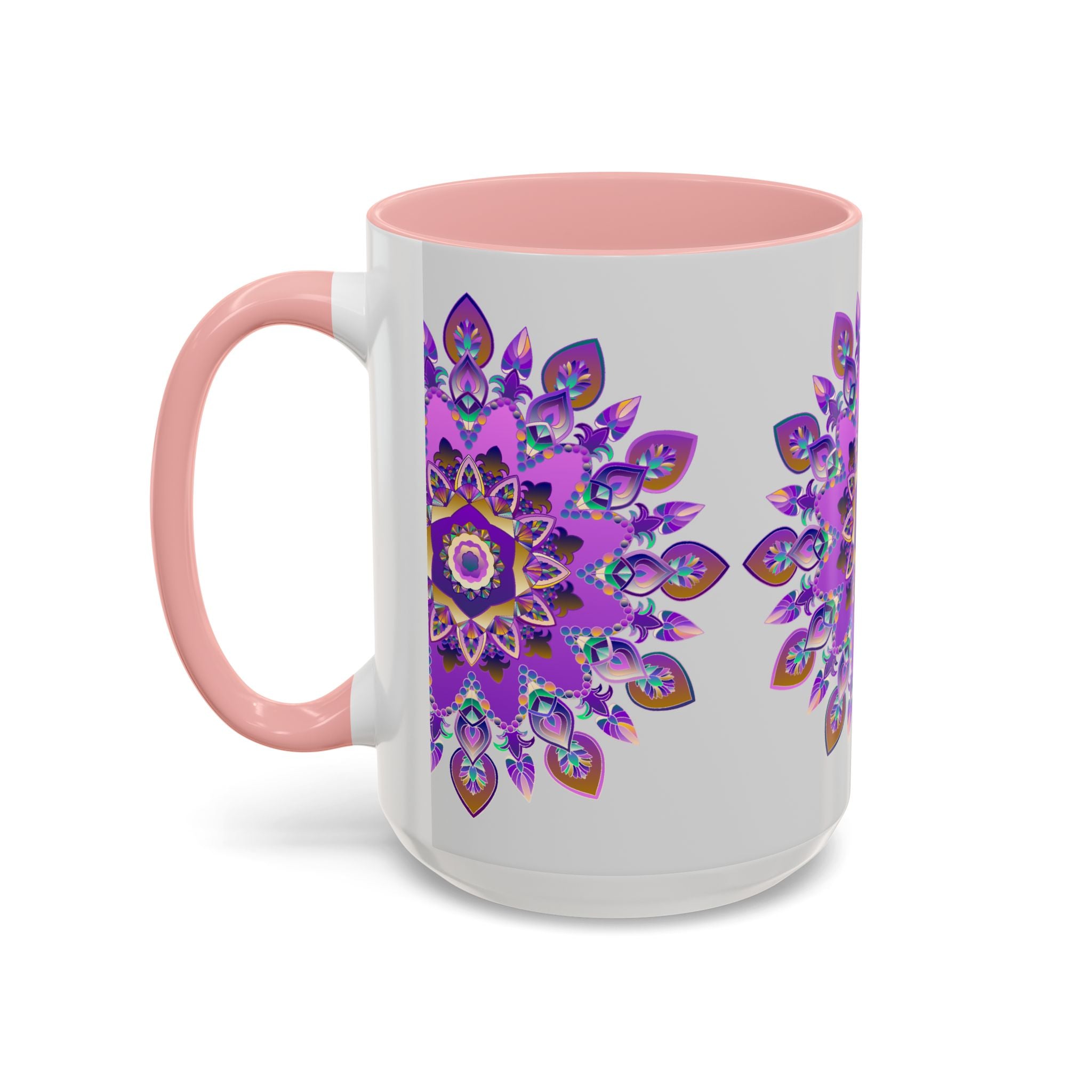 Beautiful purple and gold mandala design mug, perfect for bohemian art lovers