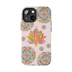 Beautiful light pink phone case featuring a stunning lotus flower mandala design